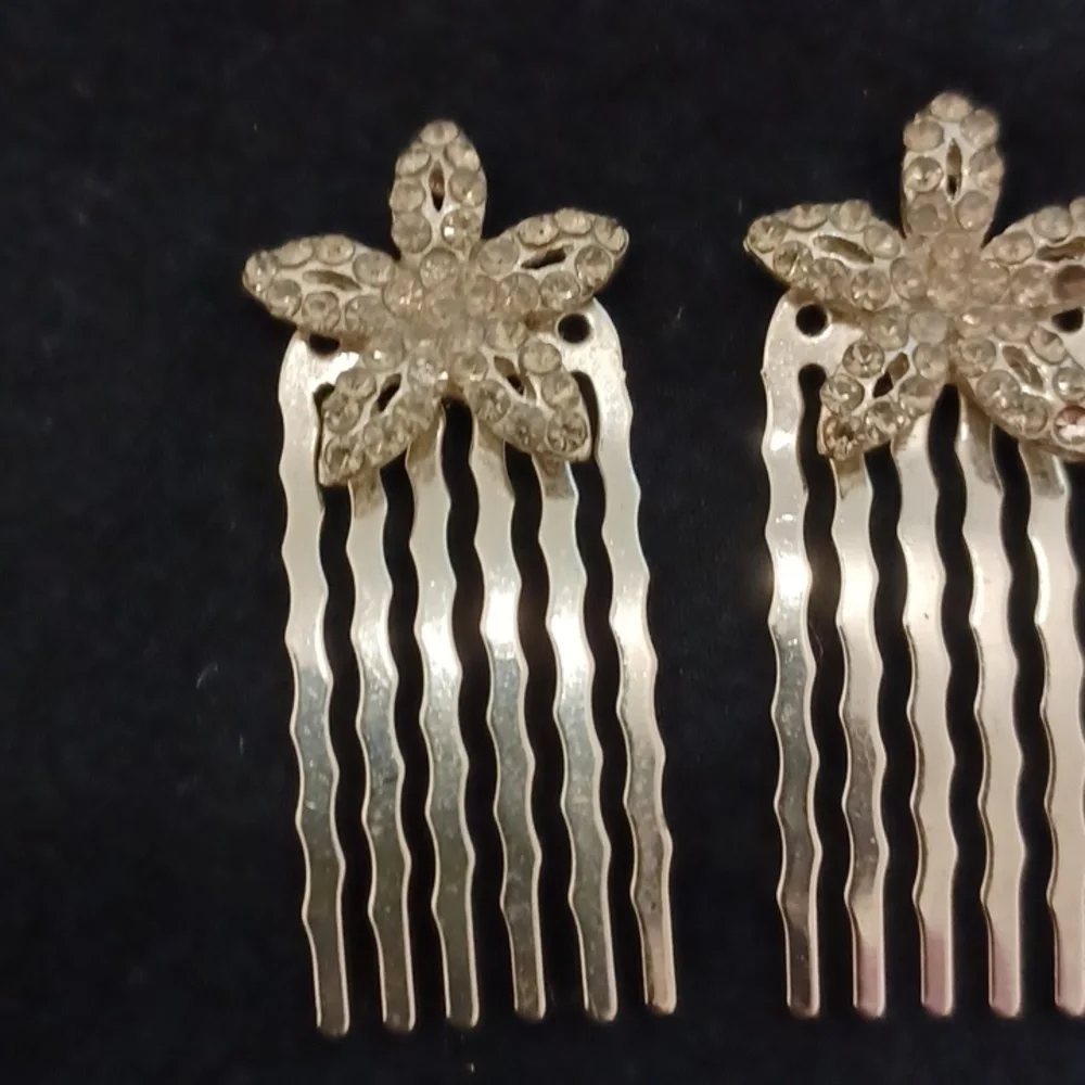 Vintage Rhinestone Hair Combs, Star, set of 3